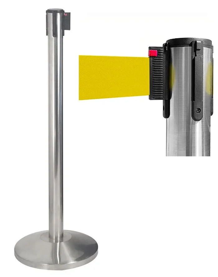 Colonnina Tendinastro 3 metri in Acciaio Inox Spazzolato Ø36×101 cm Nastro Giallo