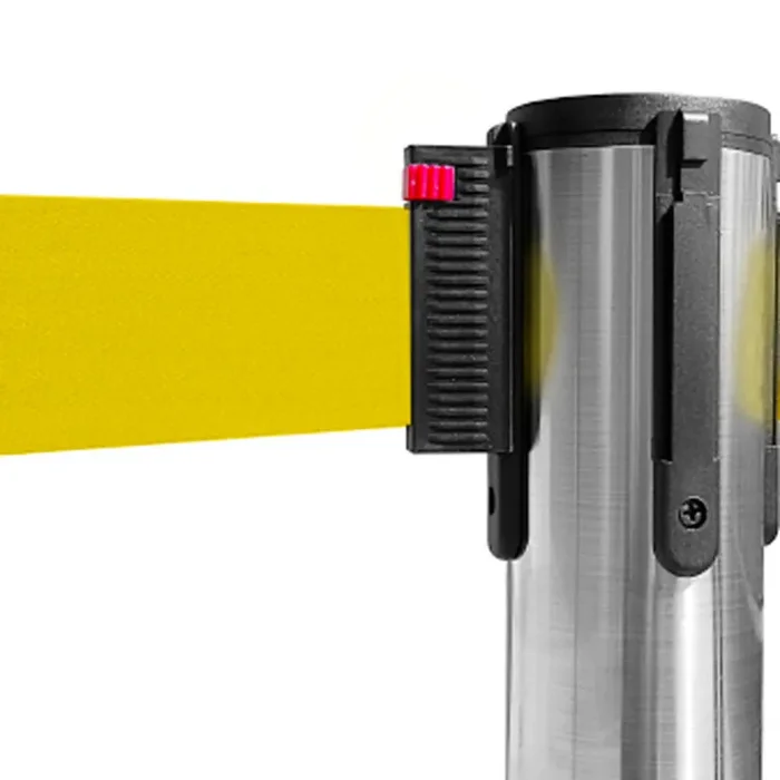 Colonnina Tendinastro 3 metri in Acciaio Inox Spazzolato Ø36×101 cm Nastro Giallo - immagine 3