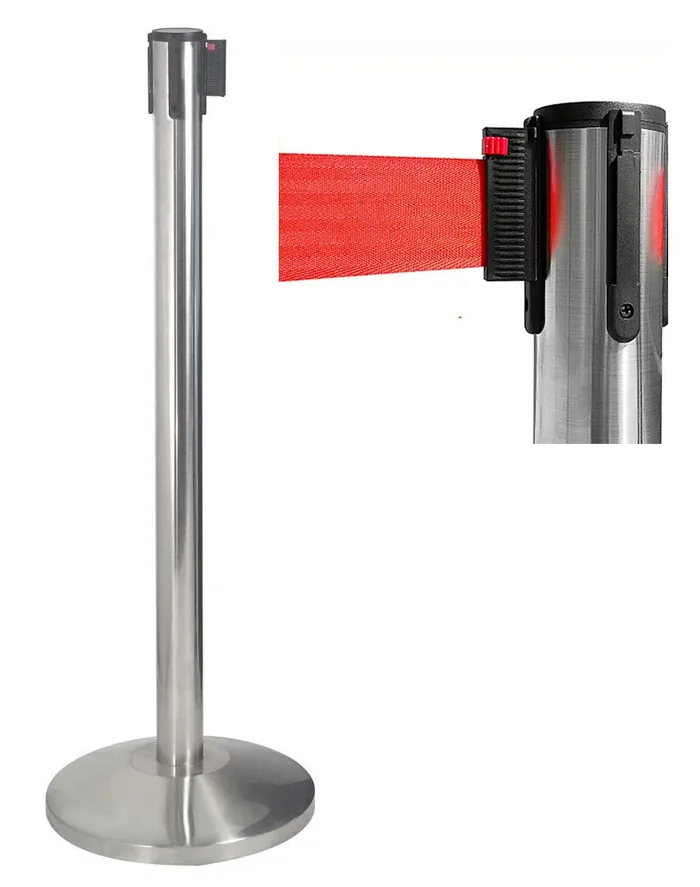 Colonnina Tendinastro 3 metri in Acciaio Inox Spazzolato Ø36×101 cm Nastro Rosso