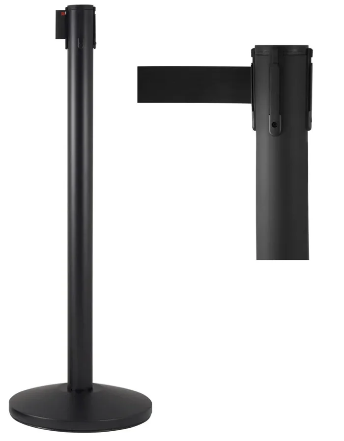 Colonnina Tendinastro 3 metri in Metallo Nero Opaco Ø36×101 cm Nastro Nero