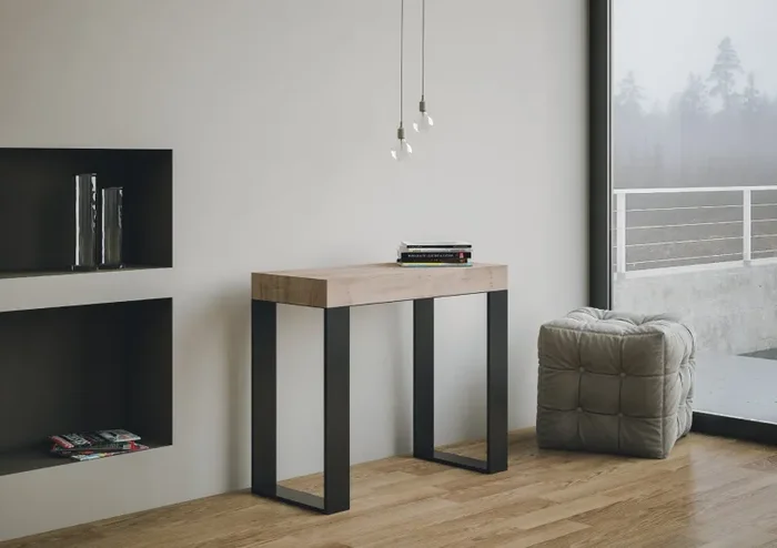 Consolle Allungabile 90-196x40x77 cm in Nobilitato Marrone - immagine 2