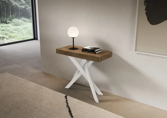 Consolle Allungabile 90-196x40x77 cm Saki Small Premium Noce Gambe Bianche - immagine 2