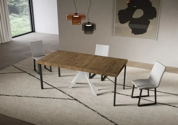 Consolle Allungabile 90-196x40x77 cm Saki Small Premium Noce Gambe Bianche - immagine 3