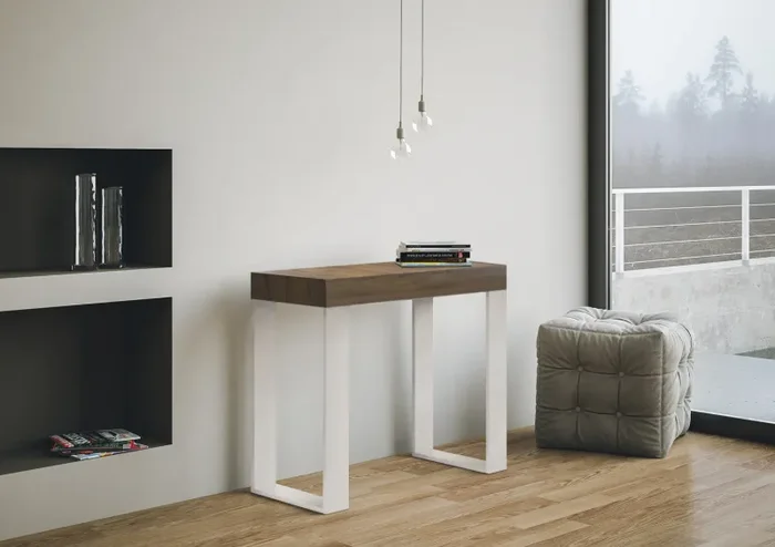 Consolle Allungabile 90-196x40x77 cm Tecno Small Cemento telaio Bianco - immagine 2