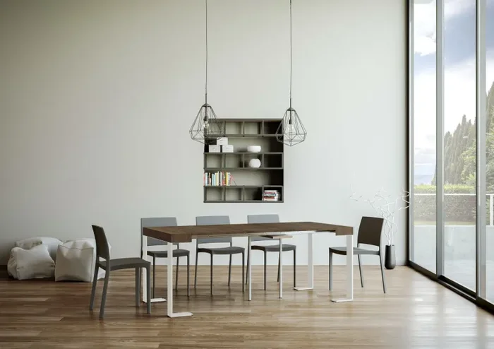 Consolle Allungabile 90-196x40x77 cm Tecno Small Cemento telaio Bianco - immagine 3