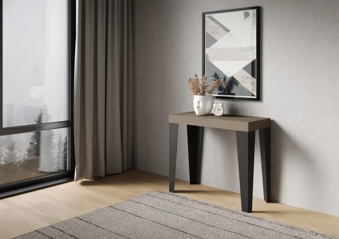 Consolle Allungabile 90-300x40x77 cm Flame Tortora Telaio Antracite - immagine 2