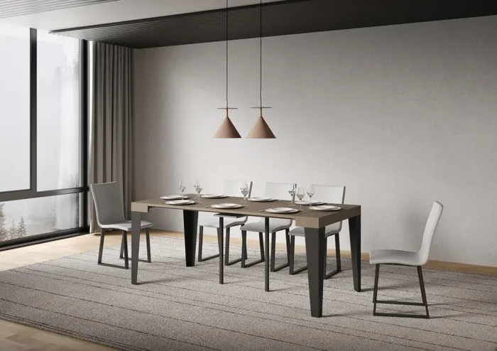 Consolle Allungabile 90-300x40x77 cm Flame Tortora Telaio Antracite - immagine 3