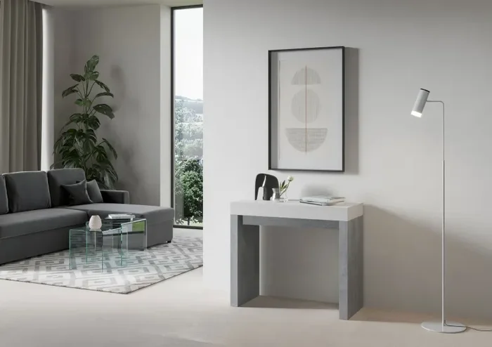 Consolle Allungabile 90-300x40x77 cm in Nobilitato Bianco e Grigio - immagine 2