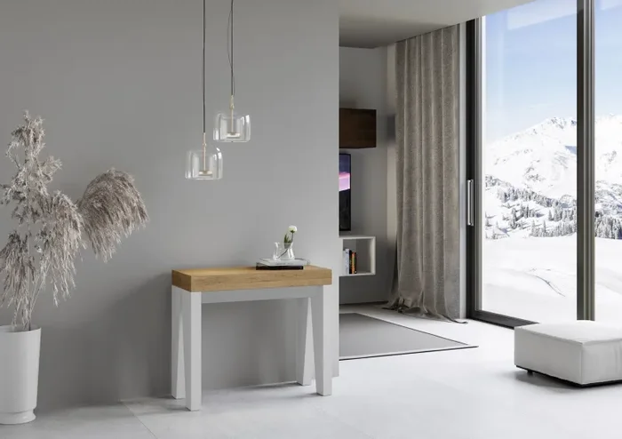 Consolle Allungabile 90-300x40x77 cm in Nobilitato Marrone e Bianco - immagine 2