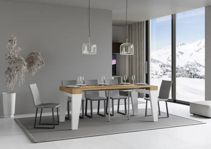 Consolle Allungabile 90-300x40x77 cm in Nobilitato Marrone e Bianco - immagine 3