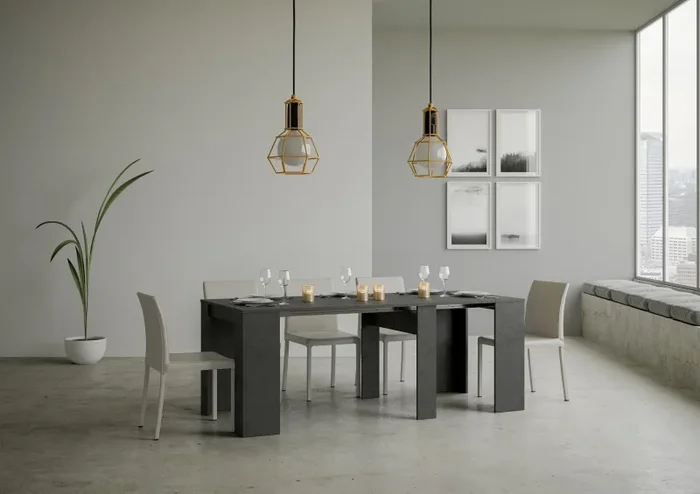 Consolle Allungabile 90-308x48x77 cm in Nobilitato Grigio In saldo - immagine 3