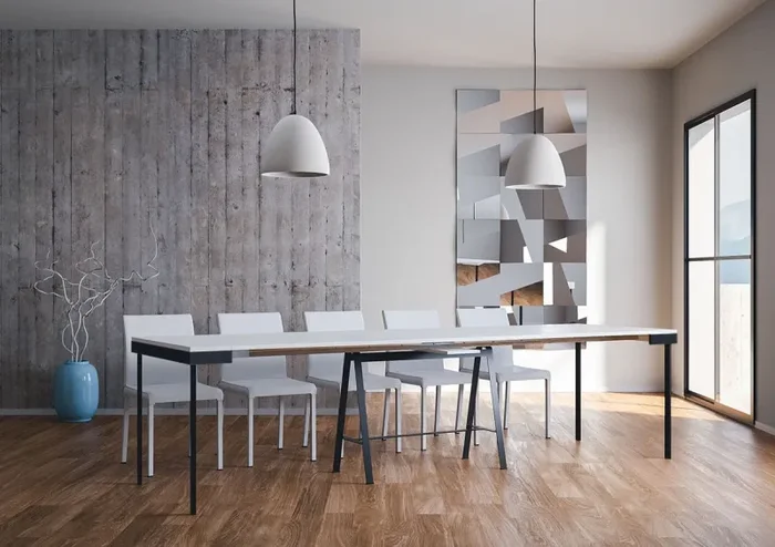 Consolle Allungabile in Legno e Ferro H77x40x90/300cm Itamoby Banco Evolution Bianco Frassino Classica - immagine 3