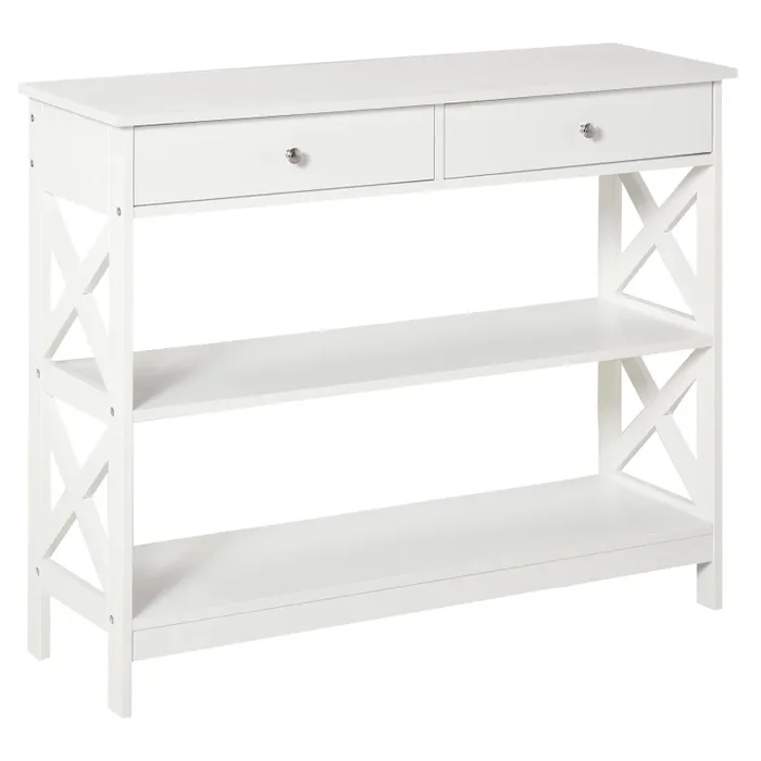 Consolle Ingresso 2 Cassetti 100×30,5×80 cm in MDF Bianco Sconti