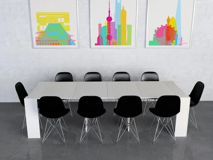 Consolle Tavolo Allungabile in Melamina 42/302x95x76cm TFT Moon Bianco Cenere - immagine 2