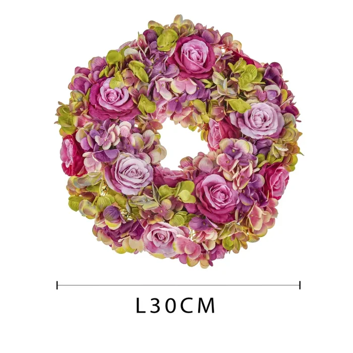 Corona con Fiori di Rose e Ortensie Ø 30 cm - immagine 2