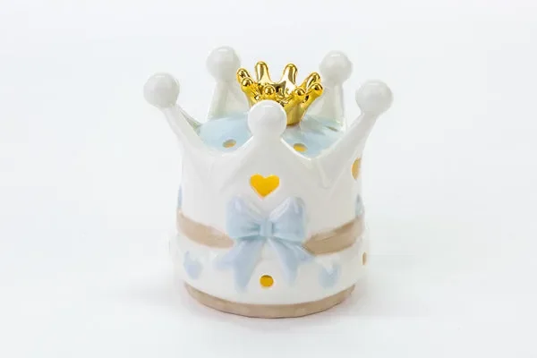 CORONA PORCELLANA LED CELESTE CON ASTUCCIO 10X9CM