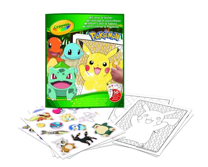 CRAYOLA – Album da colorare con sticker Pokemon, 32 Pagine Divertenti e 4 Fogli di Adesivi Inclusi, 04-2740G