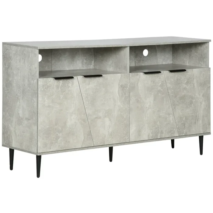 Credenza 147x40x83 cm con Armadietti a 2 Ante e Mensole Regolabili Effetto Marmo Grigio Moda