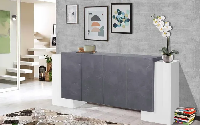 Credenza 2 + 4 Ante 210x45x85 cm Pillon Bianco Lucido e Ardesia - immagine 2