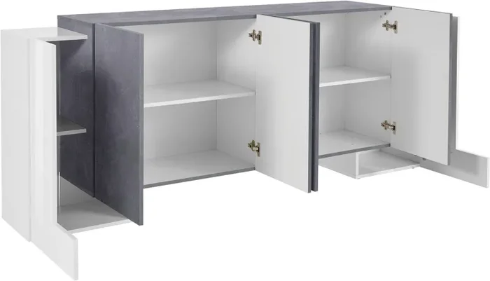 Credenza 2 + 4 Ante 210x45x85 cm Pillon Bianco Lucido e Ardesia - immagine 3