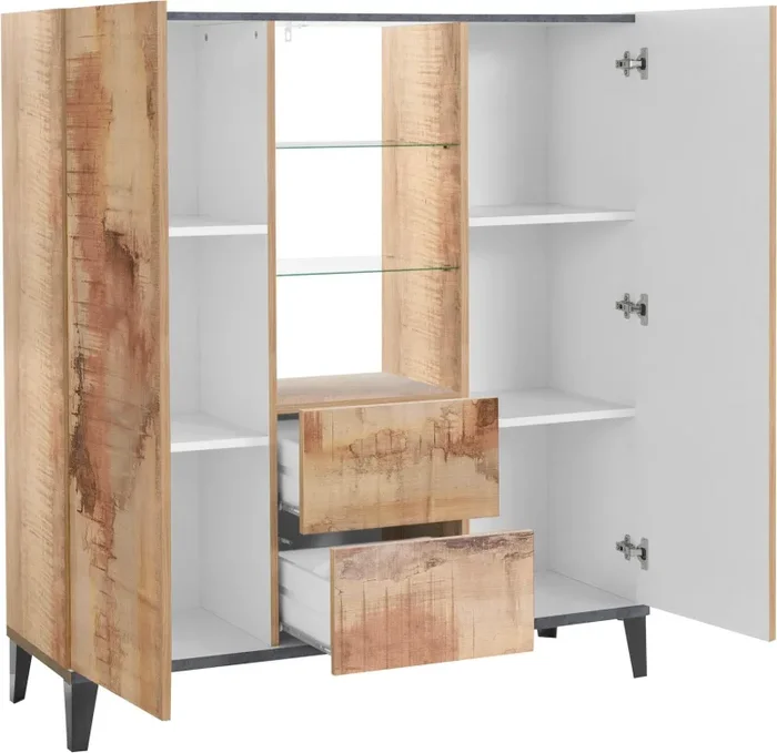 Credenza 2 Ante + 2 Cassetti 120x40x132,5 cm Sunrise Acero Pereira e Ardesia Vendita online - immagine 3