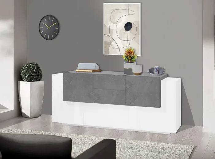 Credenza 3+2 Ante e 2 Cassetti 220x86x45 cm New Coro Bianco Lucido e Ardesia - immagine 2