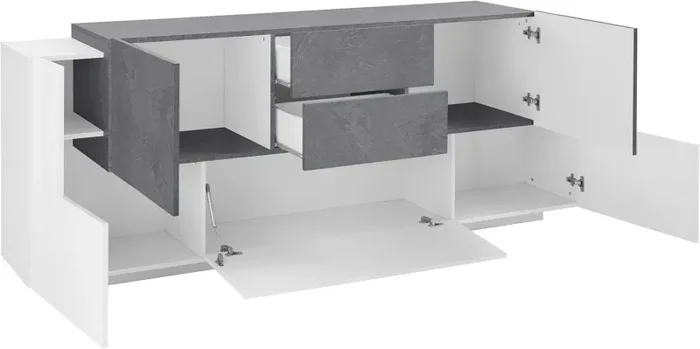 Credenza 3+2 Ante e 2 Cassetti 220x86x45 cm New Coro Bianco Lucido e Ardesia - immagine 3