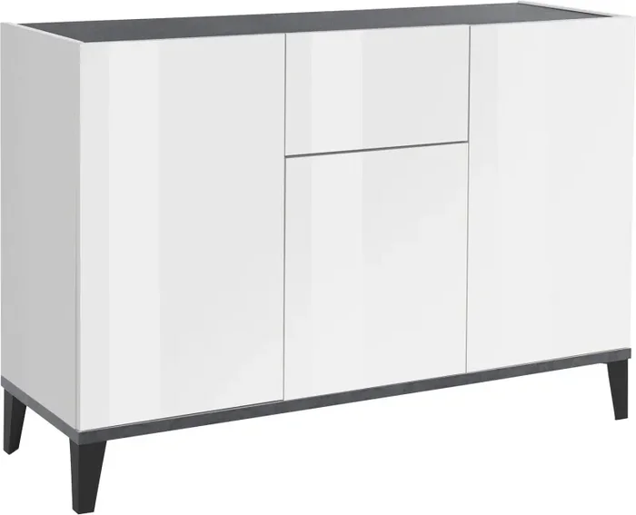 Credenza 3 Ante + 1 cassetto 120x40x82 cm Sunrise Bianco Lucido e Ardesia