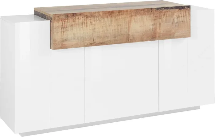 Credenza 3 Ante Battenti + 1 Anta a Ribalta 160x45x85,5 cm Coro Bianco Lucido e Acero Pereira