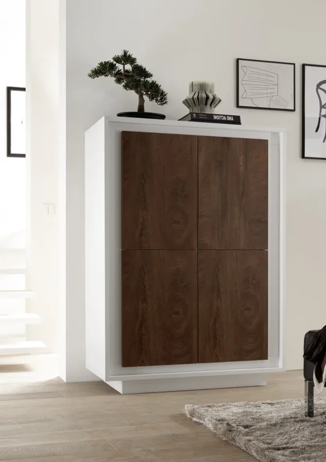 Credenza 4 Ante 106x50x146 cm in Legno TFT Frame Bianco e Rovere - immagine 2