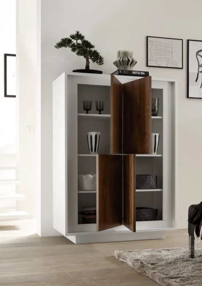 Credenza 4 Ante 106x50x146 cm in Legno TFT Frame Bianco e Rovere - immagine 3