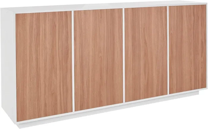 Credenza 4 Ante 180,1×41,4×86 cm Bloom Bianco Lucido e Noce
