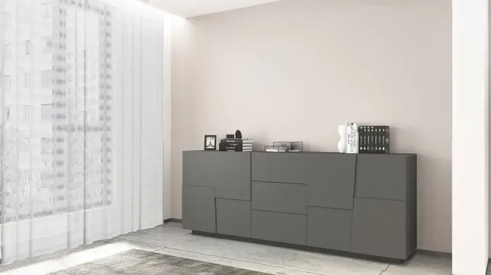 Credenza 4 Ante 3 Cassetti 220x44x86 cm Pongo 4A 3C Grigio Antracite Opaco Moda - immagine 2