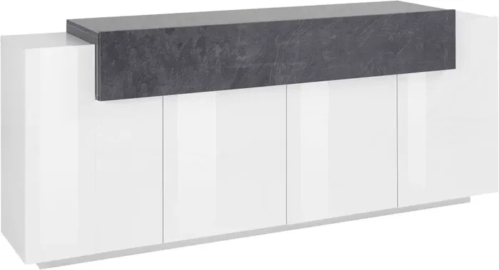 Credenza 4 Ante Battenti + 1 Anta a Ribalta 200x45x85,5 cm Coro Bianco Lucido e Ardesia