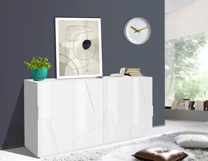 Credenza 4 Ante Battenti 162,4×44,2×86 cm Ping Bianco Lucido - immagine 2