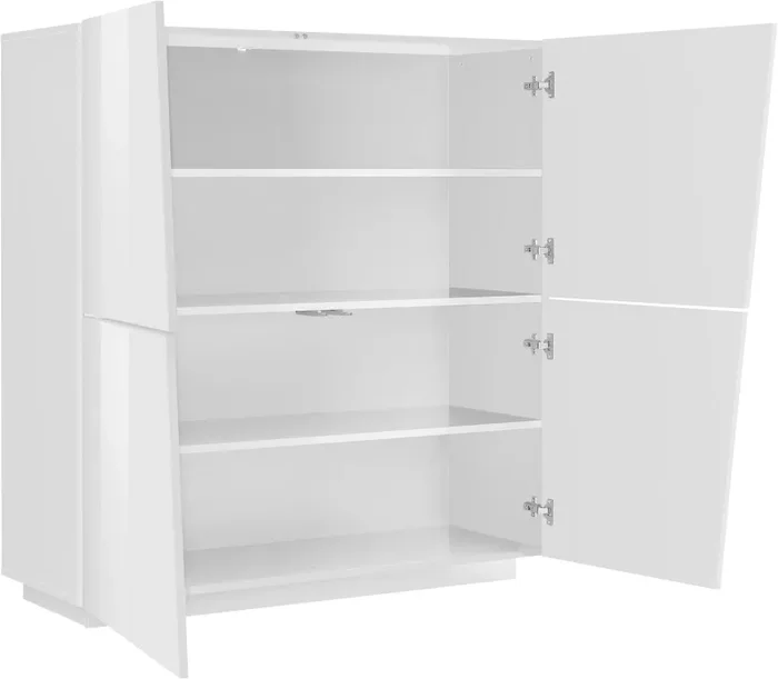Credenza 4 Ante push-to-open 120x43x126 cm Vega Bianco Lucido - immagine 3