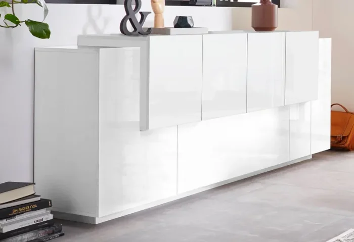 Credenza 7 Ante 200x45x86 cm New Coro Bianco opaco/Bianco Lucido - immagine 2