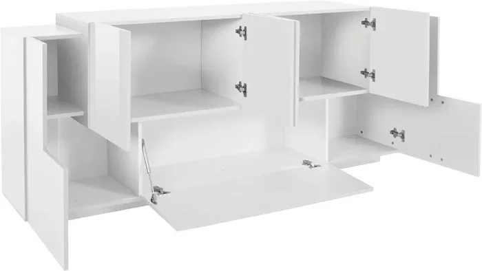 Credenza 7 Ante 200x45x86 cm New Coro Bianco opaco/Bianco Lucido - immagine 3