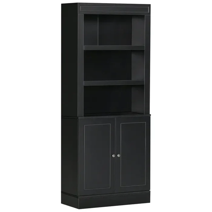 Credenza Alta 2 Ante 3 Ripiani 74,6×35,5×182,5cm in Legno Nero