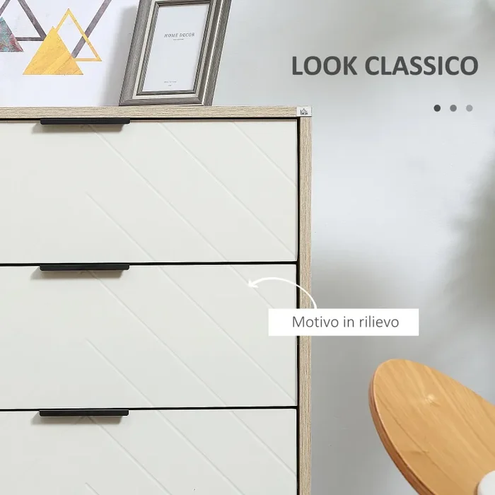 Credenza Base Rialzata 3 Cassetti 3 Ripiani 100x40x79,5 cm in MDF Truciolato e Acciaio - immagine 3