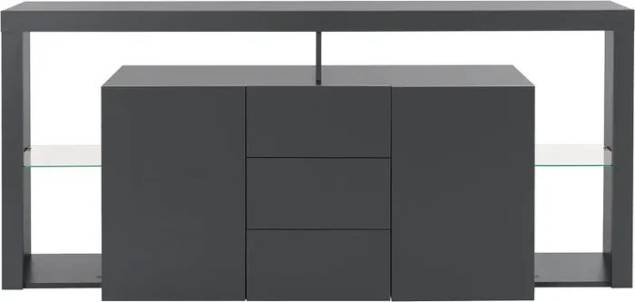 Credenza con 2 Ante 3 Cassetti e Ripiani in Vetro a Giorno 180x40x80 cm Essential 2A 3C Grigio Antracite Opaco Fornitura - immagine 3