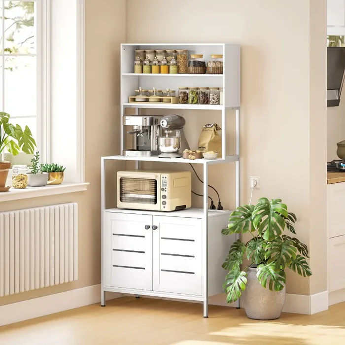 Credenza Cucina Mobile Dispensa 80x42x171 cm in Legno e Acciaio Bianco - immagine 2