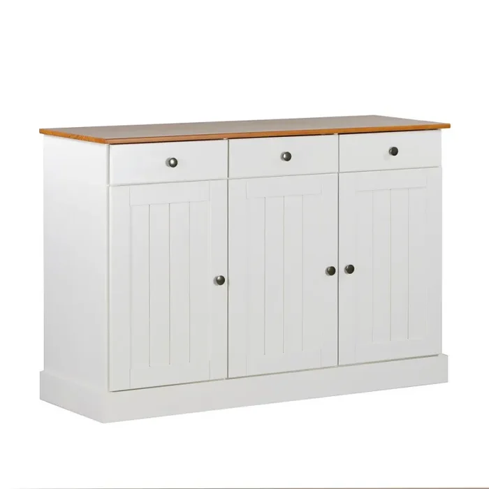 Credenza moderna 3 ante e 3 cassetti 128×85 cm 128,4x43x85,5 cm in legno bianco/noce