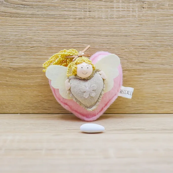 Cuore Rosa Profumato, Angioletto e Sacchetto con Rose Beccalli for Life