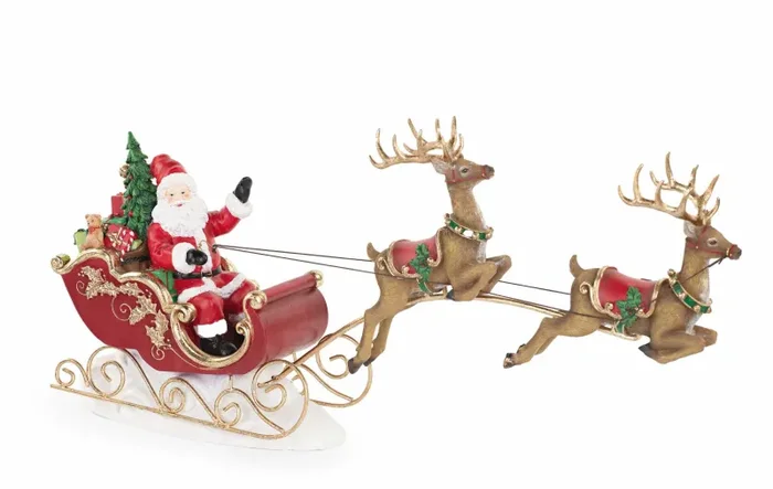 Cupido&Co. Slitta con Babbo Natale e Renne 570 x 165 x 385 Mm Rosso