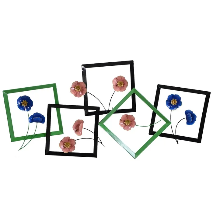 Decorazione da Parete in in metallo blu fucsia verde fiori cm 125,7x61x5,7 Saldi