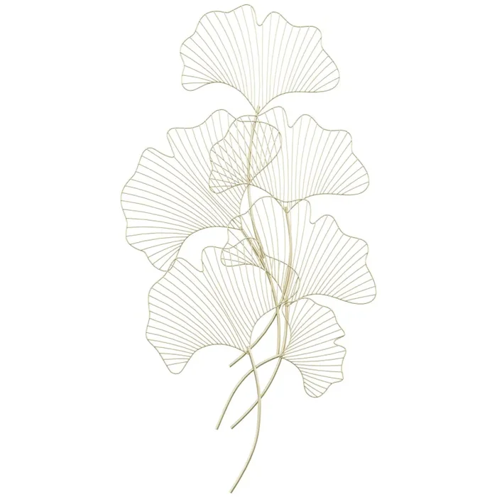 Decorazione Murale 3D 51×94,5 cm in Metallo Foglia di Ginkgo Oro