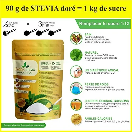 Dolcificante Golden Stevia pura in polvere 90g =1kg, sostituire lo zucchero,… Vendita calda - immagine 2