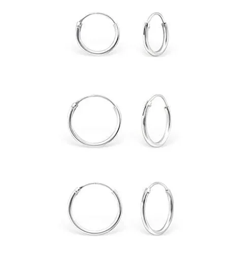 DTPsilver Orecchini Donna Piccolo Cerchio in Argento 925 – Set Paia 3