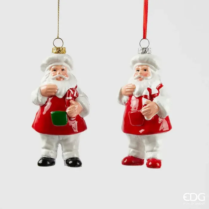 EDG Enzo De Gasperi Addobbo Babbo Natale Cuoco H 12 Cm L 6 Cm L 4,5 Cm Ass. White Red 1 Pz